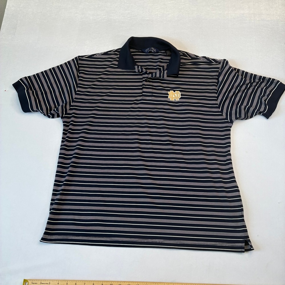 Crable Polo Shirt Mens XL Navy Blue Striped Notre Dame Fighting Irish Collegiate - Picture 2 of 6